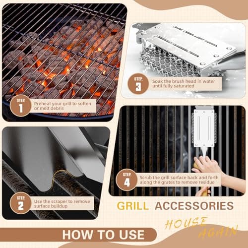 HOUSE AGAIN Grill Brush and Scraper Bristle Free with Dual Grip, 304 Stainless Steel Food-Grade Brush Head, Outdoor Grill Cleaning Brush Safe BBQ Grill Accessories Cleaner for Porcelain/Weber/Charcoal - Thumbnail 4