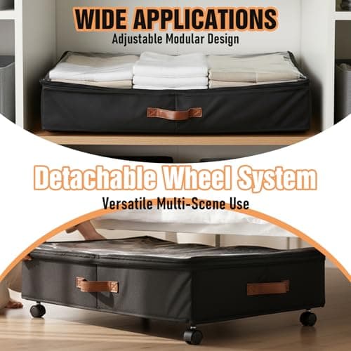AVOKIHI 2 Pack Under Bed Storage with Wheels (Adjustable Height 7.9"-9.5"), 75L Rolling Underbed Storage Containers, Collapsible Metal Frame & Washable Fabric Drawer for Clothes, Shoes, Blankets - Thumbnail 4
