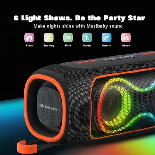Musibaby 80W Bluetooth Speaker, Loud Portable Wireless Speaker with Deep Bass, Waterproof Outdoor Speaker with RGB Lights for Camping, Beach & Party, 24H Playtime, BT5.3, Dual Pairing - Thumbnail 5