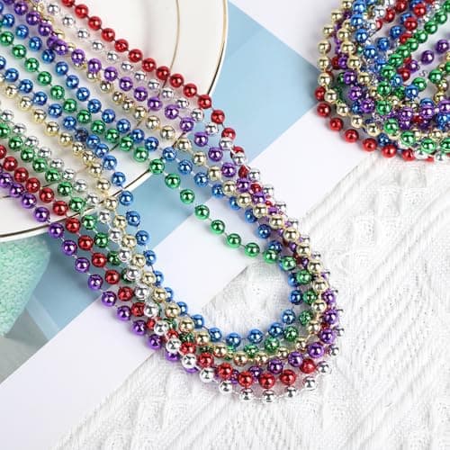 SWANUCKY 12 Pack Mardi Gras Beads Necklaces, 33 Inch Plastic Beads for Party Favors, Festival Decorations, Parade Throws, Christmas, Birthday Celebrations - Thumbnail 4