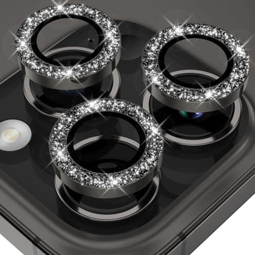 YWXTW Designed for iPhone 14 Pro/iPhone 14 Pro Max Camera Lens Protector Bling, [New Glitter Design] Individual Metal Tempered Glass Camera Cover Accessories Case Friendly, 1 Set (Black Glitter) - Image 1