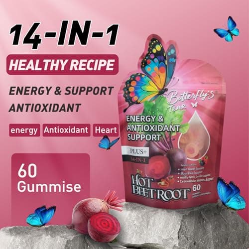 BUTTERFLY'S TEAR Beet Root Gummies | Nitric Oxide Booster | Heart & Blood Vessel Support | 14-in-1 Sugar Free Formula with Vitamin D3, K2 & E, Grape Seed, Hawthorn, Berberine | 60 Count Gummies - Thumbnail 2