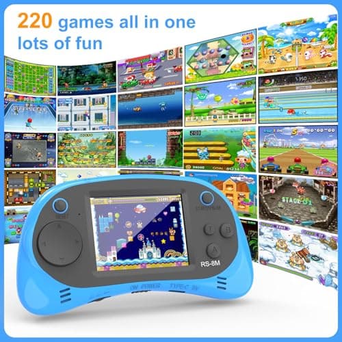 Handheld Games for Kids -16 Bit Retro Video Game with 220 HD Electronic Games - 2.5'' IPS Portable Travel Game Gifts for Boys Girls Ages 4-12 (Blue) - Thumbnail 4
