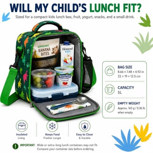 MISS BIG Dinosaur Kids Lunch Bag for Boys, Insulated School Lunch Bag, 5L - Thumbnail 5