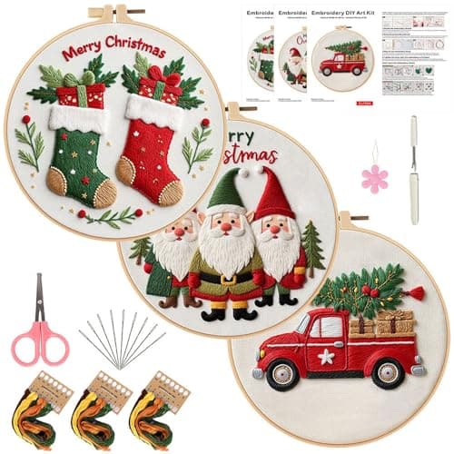 FEIYUENO 3 Sets Merry Christmas Embroidery Kit for Beginner Adults - Image 1