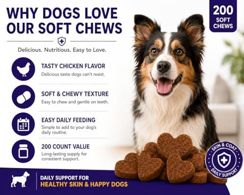 Dog Itchy Skin Support Chews, Skin & Coat Health Supplement for Dogs with Fish Oil, Krill Oil, Zinc & Vitamins, Soft Chews for Dry Skin Support, 200 Count - Thumbnail 4