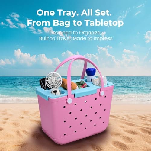 ZYTONGMAO Topper Tray for Bogg Bag Large Only – Waterproof EVA Table Top Organizer Lid with Cup Holder, Snack, Phone & Drink Holders for Beach, Pool, Picnic, Travel (Blue) - Thumbnail 4