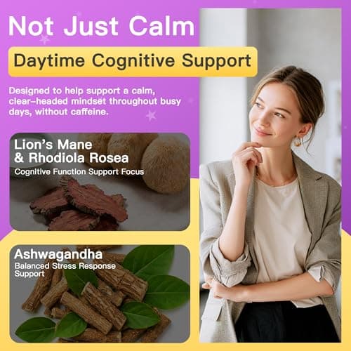 Calm Magnesium Powder Drink Mix - Magnesium Glycinate, Ashwagandha, Lions Mane Mushroom, L-theanine, Rhodiola Rosea, Beetroot, GABA, Valerian Root - 30 Packets - Thumbnail 4