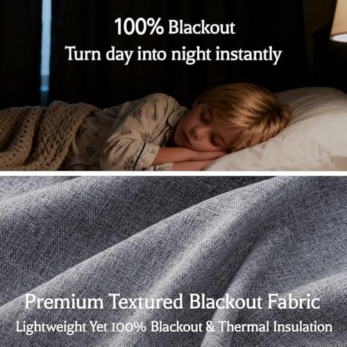 HushLoom Pinch Pleated Full Blackout Curtains for Bedroom & Living Room, Linen Textured Thermal Insulated Blackout Window Curtains & Drapes 108 Inches Long, 2 Panels Set(40" W x 108" L, Stone Blue) - Thumbnail 6