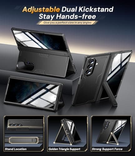 Kaiiecal for for Samsung Galaxy Z-Fold-7 Case: Military Shockproof Rugged Hinge & Privacy Screen Protector [Anti Spy] [Dual-Stand] [Anti-Fingerprint] Durable Bumper Cover for Z Fold7 5G 2025 (Black) - Thumbnail 3