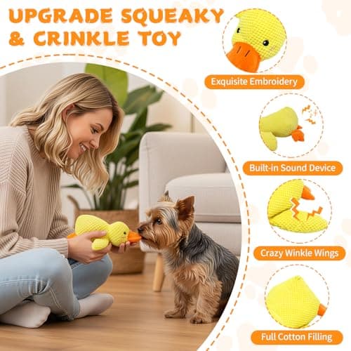 VOXGET Calming Duck Toy for Dogs, 2026 New Interactive Crinkle Toy with Quack Sound for Dogs Teeth, Soft Stuffed Plush Mellow Calming Duck Pillow for Puppy Keep Busy -Yellow, 9.8"x8.6"(S) - Thumbnail 3