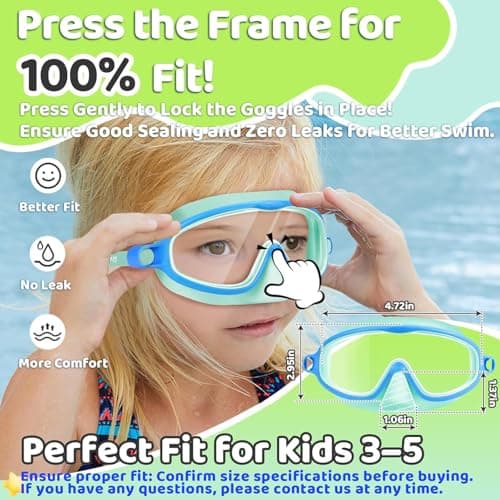 Vvinca 2 Pcs Kids-Swim-Goggles with Nose Cover, Swimming Diving Mask Wide View Anti Fog UV Anti Shattered Lens for Kids 3-5 - Thumbnail 3