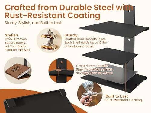 Wawocs Invisible Bookshelf for Wall, 4 Tier Floating Bookshelf Made of Heavy Duty Metal, Vertical Spine Book Tower Hanging Wall Bookshelf, Floating Book Shelves for Wall, 2 Pack Black - Thumbnail 6