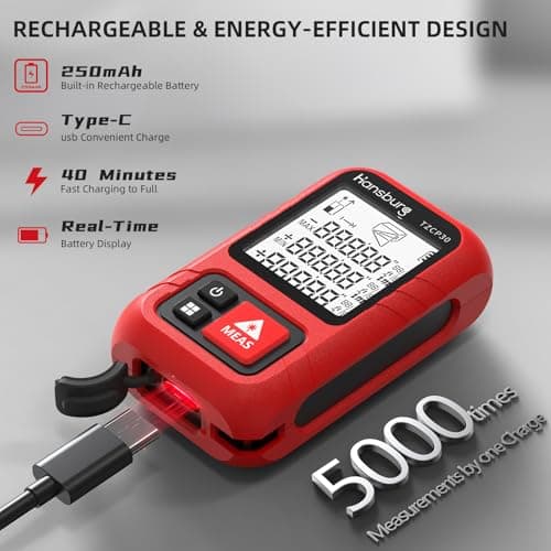 Hansburg Laser Measurement Tool 98 Ft / 30m Digital Laser Tape Measure Portable Chargeable Medidor Laser for Length, Area, Wall Area, Volume and 4 Pythagorean Modes with IP65 Waterproof, Key Chain - Thumbnail 4