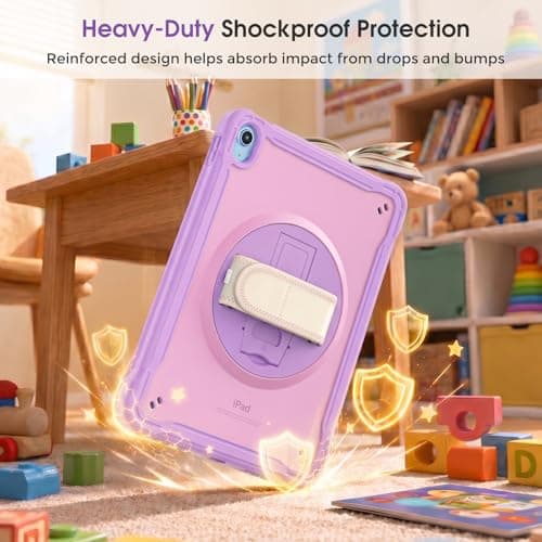 ProCase Kids Case for iPad A16 11th Gen 11" 2025/iPad 10th Gen 10.9" 2022 with Screen Protector, Fully-Body Shockproof Rugged Protective Cover with Rotatale Stand Hand/Shoulder Strap -Purplepink - Thumbnail 5