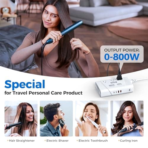 DOACE 800W Pure Sine Wave Voltage Converter US to Europe - 220V to 110V Converter for European Travel, Power Converter Adapter Combo with 35W PD and 30W QC USB Chargers for Using U.S. Devices Abroad - Thumbnail 5