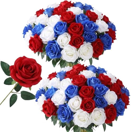 50 PCS Mixed Artificial Roses Bulk, Fake Artificial Flowers Wedding Bouquet Silk Faux Rose with Stems for DIY Wedding Flowers Decoration, Valentines Roses, Bridal Bouquet Roses, Wedding Decoration