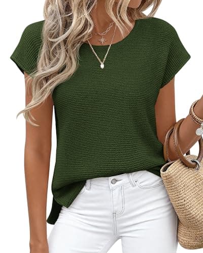 BTFBM Sweater Vest Women 2026 Spring Summer Cap Sleeve Crew Neck Casual Loose Business Tops Western Vacation Outfits(Army Green, Medium) - Image 1