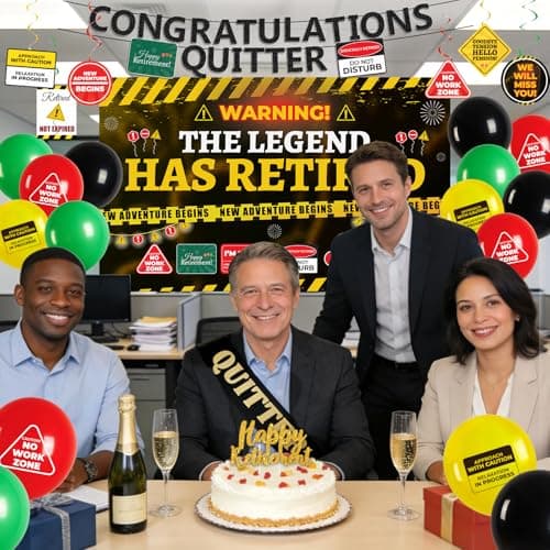 Retirement Party Decorations for Coworker, Funny Warning Theme Happy Retirement Decorations with Banner, Balloons & Cake Topper for Office Farewell, Retirement Decors for Men - Thumbnail 2