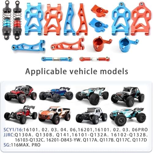 RC 1/16 Front and Rear Arm Upgrade Parts 8 Sets Shock Absorber Steering Block Rear Axle hub Aluminium Replacement Metal Suspension Accessories for SCY 16101 16102 JJRC Q130A Q141 Q117 RC Car - Thumbnail 4