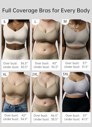 REALWILL Everyday Comfortable Wireless Bra Supportive Push Up Minimizer Bras for Women Seamless Soft Tshirt Bras No Underwire Full Coverage Bralette Lift Bra Nude L - Thumbnail 6