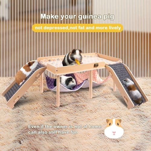 BESNEW Enlarged Guinea Pig Hammock with Platform and Stairs,Wooden Foldable Piggies Hideout for Guinea Pigs Bunny Ferret Hamster Hiding Sleeping Activities 24L x 12W x 11H in（Double） - Thumbnail 3