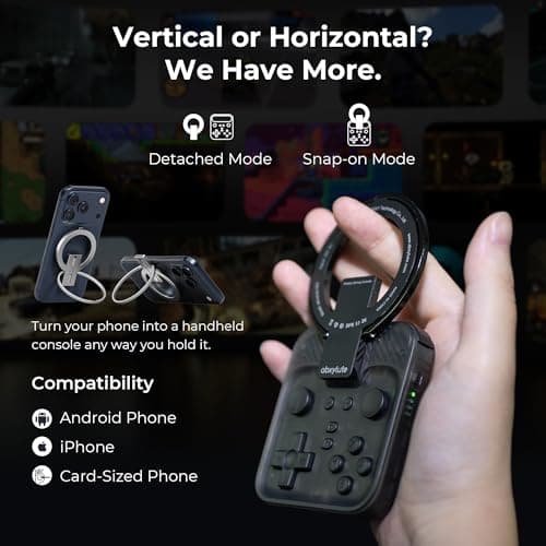 abxylute M4 Snap-On Mobile Gaming Controller for Android & iPhone, Switch 1&2, Portable Bluetooth Mini Controller, Pocket-Sized Retro Emulator Gamepad w/Stand, Dual Joystick Turbo Pro Gaming, Magnetic Black - Thumbnail 3