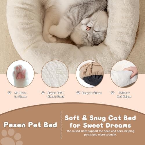 pesen Cat Bed & Small Dog Bed with Supportive Walls, Thick Bottom, Calming Donut Shape, Soft Durable Fabric, 20x20x10 Cat Beds for Indoor Cats - Thumbnail 2