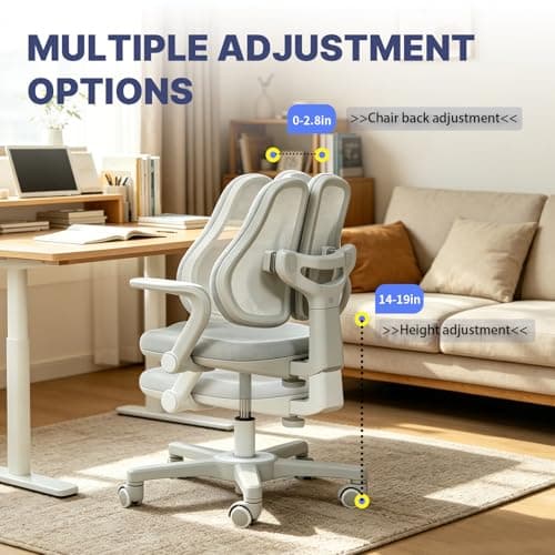 Ergonomic Kids Desk Chair with Adaptive Lumbar Support, Flip-Up Armrests & Adjustable Height — Breathable Study Chair for Ages 3-12, Ideal for Home Bedroom or Reading Nook - Thumbnail 5