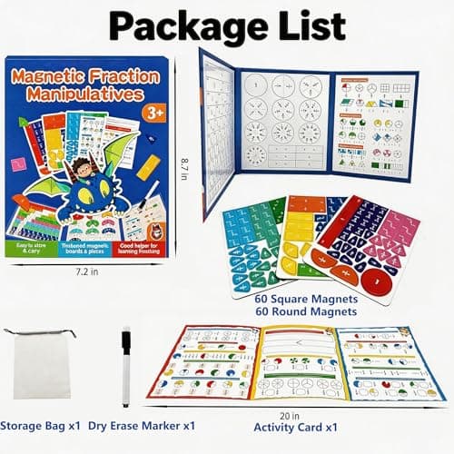 Magnetic Fraction Educational Puzzle, Magnetic Fraction Demonstration Book with Fraction Tiles & Circles, Math Manipulatives for Elementary School, Math Learning Skills for Kids - Thumbnail 3