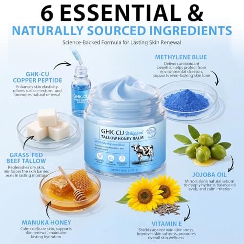 GHK-Cu Copper Peptide Face Moisturizer Cream for Dry, Mature or Compromised Skin – with Methylene Blue, Manuka Honey, Vitamin E, Tallow & Jojoba Oil – Deep Hydration Face Cream for Men & Women - Thumbnail 5