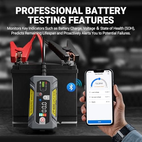 LOKITHOR JT400 12V Jump Starter and Battery Tester 2-in-1, 2500A Battery Jumper Starter Portable for Up to 8.5L Gas & 6.5L Diesel Engines, 100-2000 CCA Load Capacity Automotive Load Tester (Yellow) - Thumbnail 5