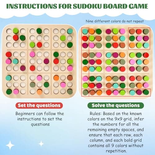 GAKICO Wooden Sudoku Board Game: Math Brain Teaser Puzzle Desktop Game Train Logical Thinking Ability with 81 Pegs for Teenagers, Adult & Seniors Brain Stimulation Toys, Party Favors & Stress-Relief - Thumbnail 2