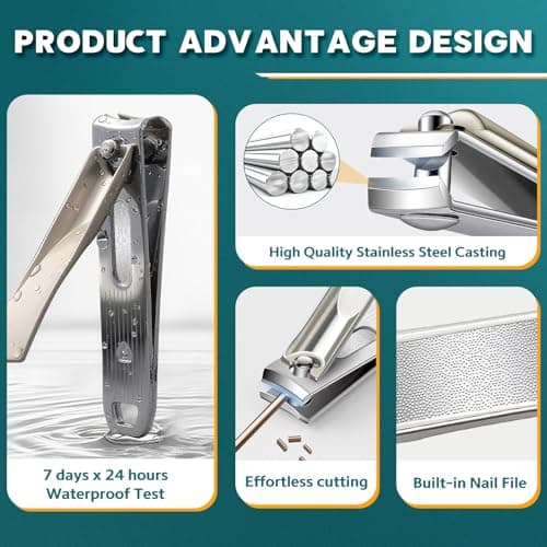 Pro 5-in-1 Nail Clippers Set for Men & Women. Ultra Sharp Stainless Steel Manicure Kit w/Angled Trimmer in Luxury Leather Case. Travel & Home Use (5-in-1 Silver) - Thumbnail 6