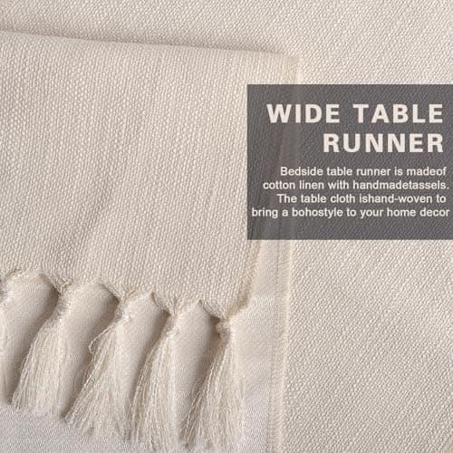 yuboo 36 Inches Boho Nightstand Dresser Cover Top for Bedroom, Short Cream Small Farmhouse Coffee Table Runner , Rustic Table Cover for Bedside Table, End Table, Nightstands, TV, Spring Table Decor - Thumbnail 2