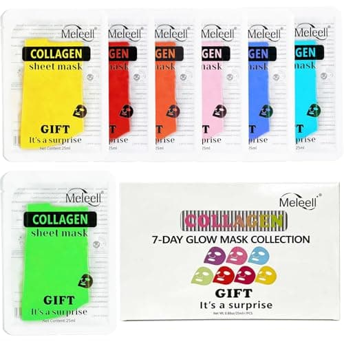 Meleell 7 Pack Collagen Face Masks Skincare for All Skin Types,Hydrating Spa Sheet Mask for Sensitive Skin, Facial Mask Sets for Women Skin Care,Hydrating Face Mask Gifts Set for Teen Girls - Image 1