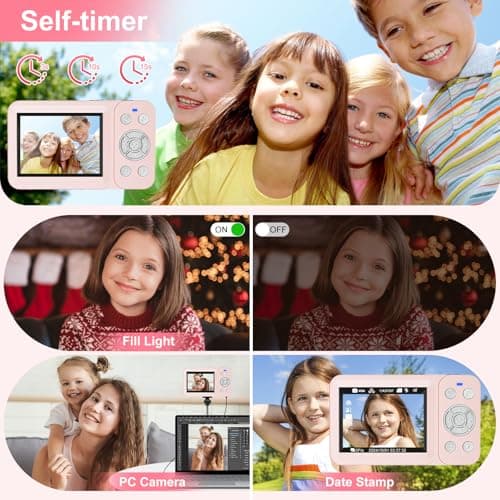 HSZTJJYP Digital Camera, 4K 64MP, 18X Zoom, Point and Shoot with 64GB SD Card & 2 Batteries, Portable Rechargeable Small Camera for Kids Teens Adult, Pink - Thumbnail 5