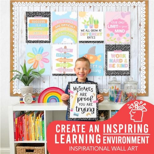 Hadley Designs Motivational Poster for Classroom Decor - 9 Growth Mindset Classroom Posters Elementary, Inspirational Wall Decor Middle School, Teacher Must Haves, Pastel Bulletin Board Decorations - Thumbnail 4