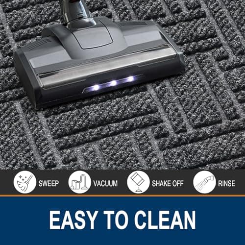 OLANLY Indoor Outdoor Mat, Sturdy Natural Rubber Floor Mat, Non Slip Low Profile Waterproof Doormat, and Stain Front Door Mats, Easy Clean Patio Entrance Mat, 30''x17'', Grey - Thumbnail 5