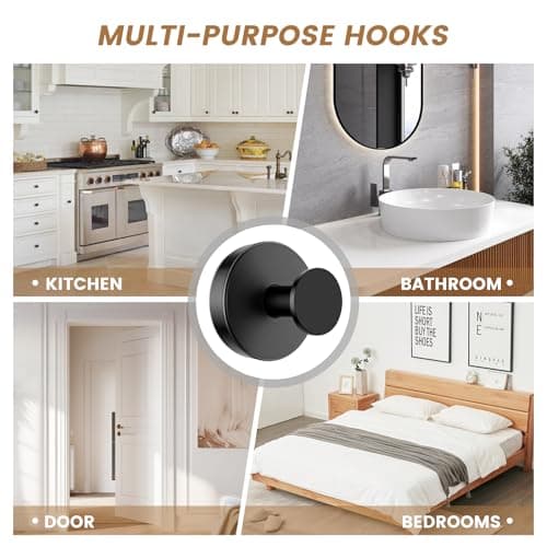 BKV Suction Cup Hooks for Glass Window,Removable Shower Hooks for Inside Shower,Metal Towel Hooks for Bathrooms,4 Pack(Black) - Thumbnail 3