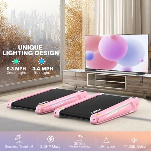 FUNMILY Smallest Walking Pad with 5% Incline, 2 in 1 Under Desk Treadmill for Home Office, 2.5 HP Mini Compact Walking Treadmill, Installation-Free/300lbs Weight Capacity/Unique Lighting Design - Thumbnail 5