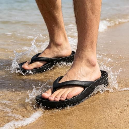 GETOEU Arch Support Flip Flops for Women and Men Soft Cushioning EVA Thong Sandals with Thick Sole, Non-Slip Quiet Outsole, Shock Absorbing Shower & Beach Flip Flops,Black - Thumbnail 2