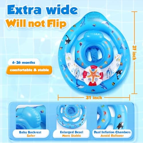 Baby Pool Float with Canopy UPF50+ Sun Protection, Inflatable Kids Pool Floats with Toy Play Console for Baby 6-36 Months, Infant Swimming Float with Adjustable Safety Seat for Boys Girls - Thumbnail 5