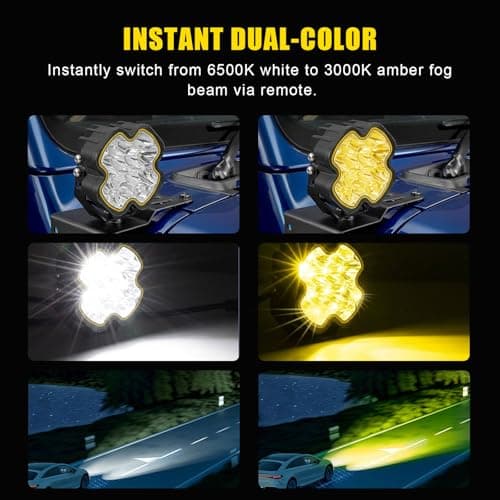 LMGAO 4 Inch LED Pod Driving Lights with Remote, 100W 8500LM Offroad Cube Spotlights with Amber DRL, Ultra-Wide Ditch Light, Hyper Spot Beam 2 Modes Auxiliary Lights, for Truck Jeep ATV, 1 Pair - Thumbnail 3