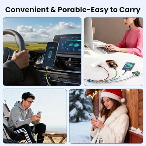 Travel Essentials,USB A/C 4 in 2 Multi Charging Cable for i Watch Charger/Type C Charger/IP Port,Travel Chargers for Multiple Devices, Portable Designed for iWatch &iPhone 17-8 (1, Blue, 5FT) - Thumbnail 5