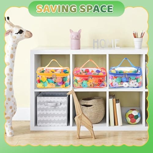 4 Packs Clear Toy Storage Bags, Colorful PVC Waterproof Toy Organizer with Zip Reusable Bags for Building Blocks, Board Game, Puzzles, Kids Books, Stationery - Thumbnail 5