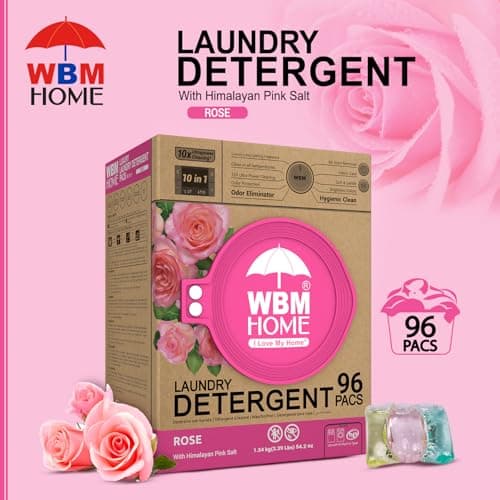 WBM Home 10-in-1 Laundry Pods, Total 96 Count, Ultra Concentrate with Powerful Stain Lifter Technology, Fabric Softener With Rose Extracts, Detergent Pods - Thumbnail 2