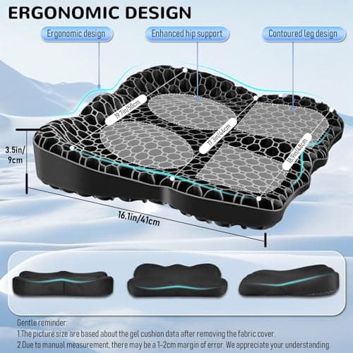 Cooling Gel Seat Cushion, Thickened Big Breathable Honeycomb Design Absorbs Pressure Points Gel Cushion with Anti-Slip Cover Cooling Seat Cushion for Office Chair Home Car Seat Cushion for Wheelchair - Thumbnail 2