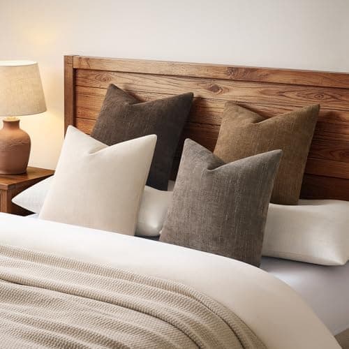 GriNeed Pack of 4 Throw Pillow Covers 20x20 Inch Chenille Textured Neutral Brown Soft Pillow Covers Solid Decorative Farmhouse Cushion Covers Home Boho Western Decor for Couch Sofa Bed Living Room - Thumbnail 4