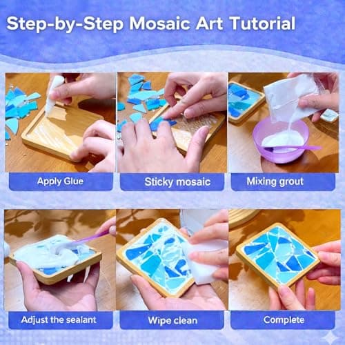 GHAHILI 2 Sets DIY Mosaic Kits for Adults Glass Mosaic Tiles for Crafts with Wooden Coasters for Women Mixed Color Mosaic Art Kit Craft Coaster Handmade Making Kit Set for Home Decor Gifts - Thumbnail 5